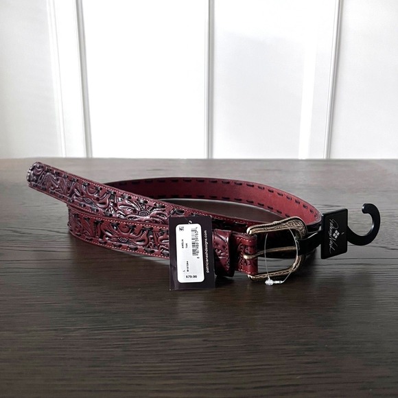 Patricia Nash Amelia Western Tooled Leather Belt Rich‎ Brown Size L NEW MSRP $79 main image 5